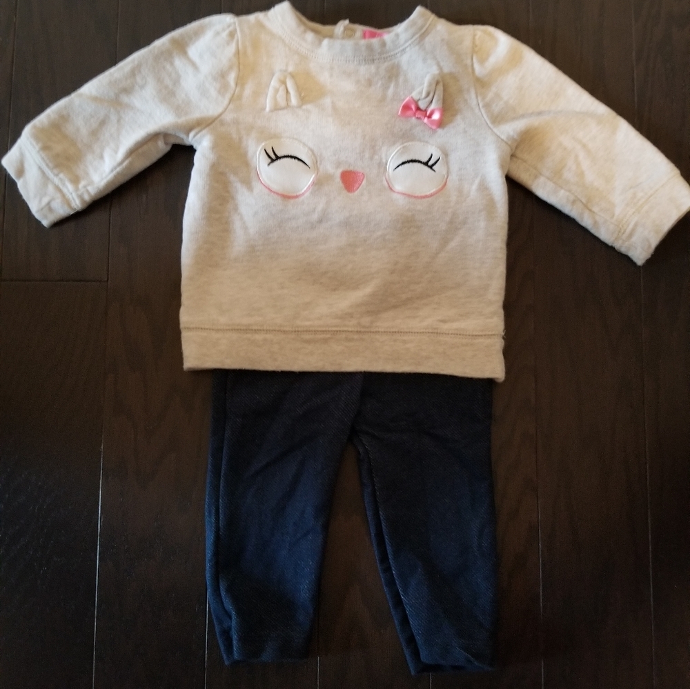 Isaac Mizrari Owl Sweatshirt and Jean's Set 6-9M
